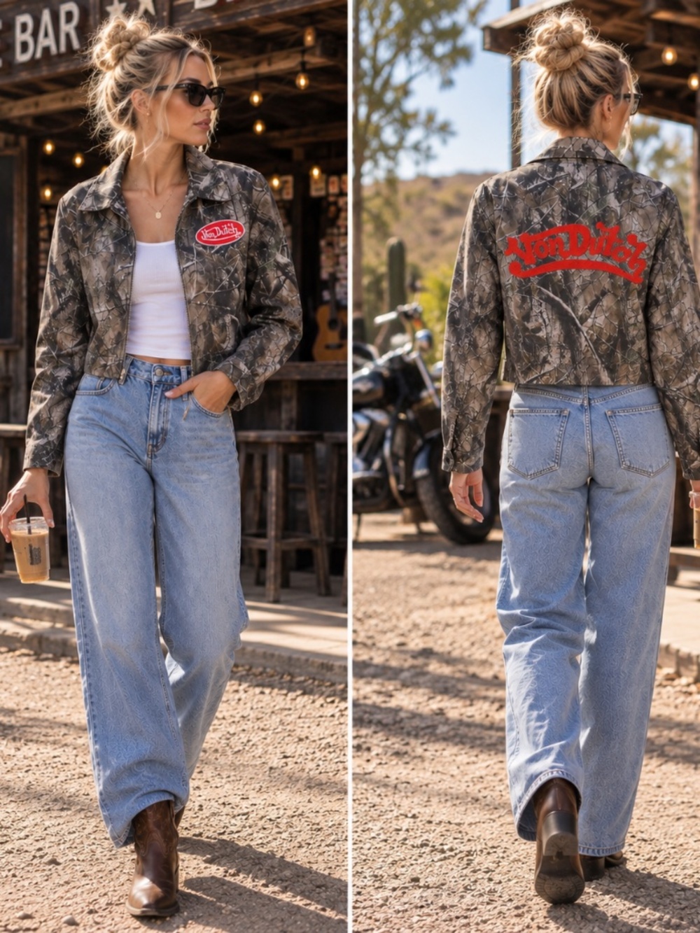 VON DUTCH NWT Cropped Camo Jacket Orange Logo Embroidery Size M - Picture 2 of 8